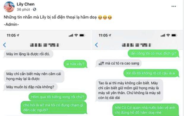 Lily Chen tung tin nhắn bị ai đó đe doạ, hành hung