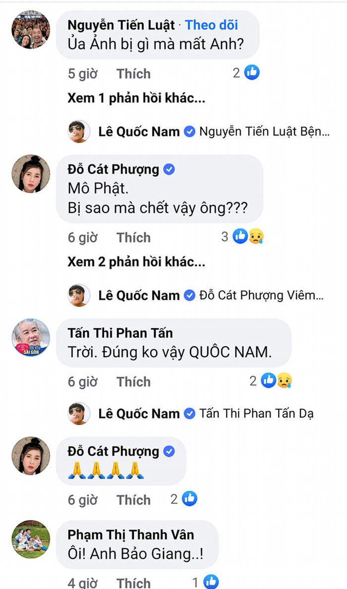 Nhiều nghệ sĩ gửi lời chia buồn đến cố nghệ sĩ Bảo Giang.