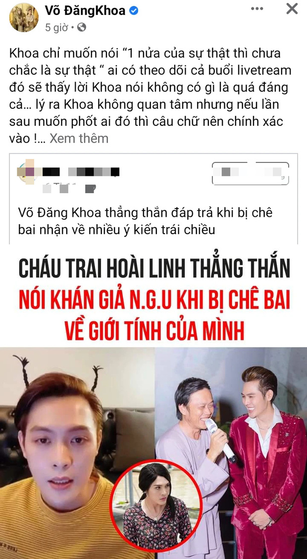 Võ Đăng Khoa lên tiếng sau khi màn đáp trả netizen bình luận kém duyên bị cắt ghép và giật tít trên MXH
