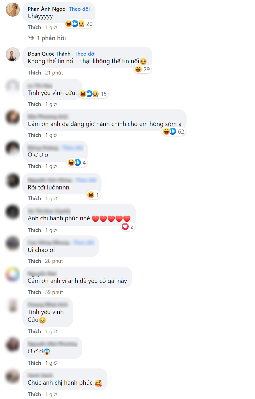 Nhiều bình luận chúc mừng cặp đôi trong bức ảnh Long Men chia sẻ.