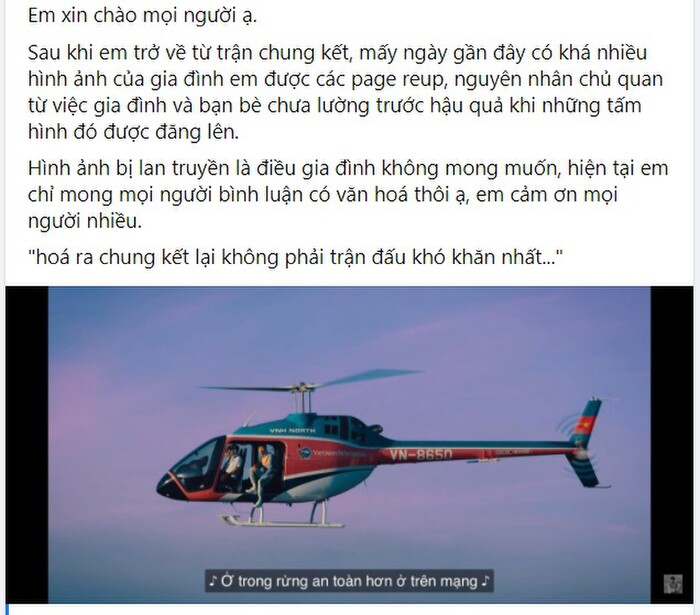 Bài chia sẻ của Hoàng Khánh trên trang cá nhân