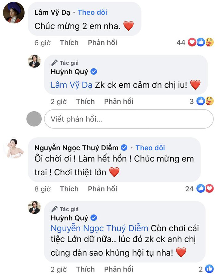 Nhiều sao Việt gửi lời chúc mừng đến diễn viên Huỳnh Quý.