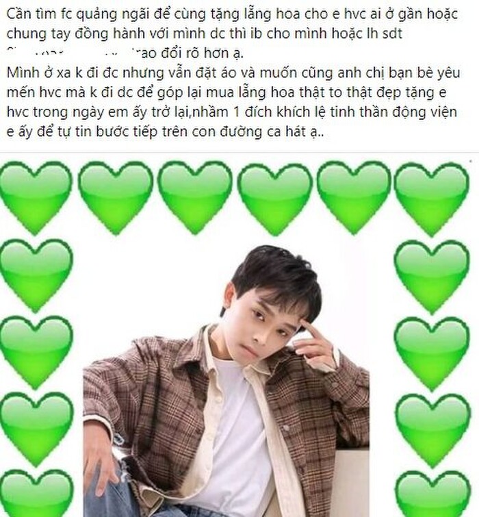 Người hâm mộ kêu gọi mua hoa, quà tặng Hồ Văn Cường khi nam ca sĩ đến Quảng Ngãi trình diễn