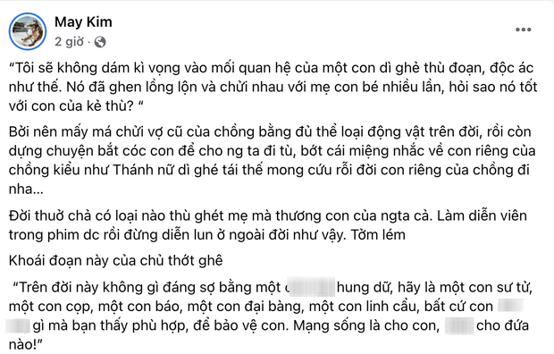 Siêu mẫu Ngọc Thuý ẩn ý nói về câu chuyện bị ai đó tố hãm hại con, cho rằng dì ghẻ không bao giờ yêu thương con chồng