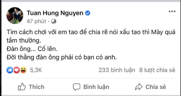 Tuấn Hưng bất ngờ đăng tải dòng trạng thái cực gắt đầu năm