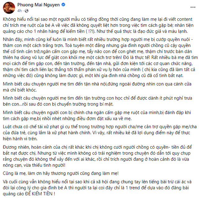 Phương Mai lên án người mẫu nào đó máu lạnh.