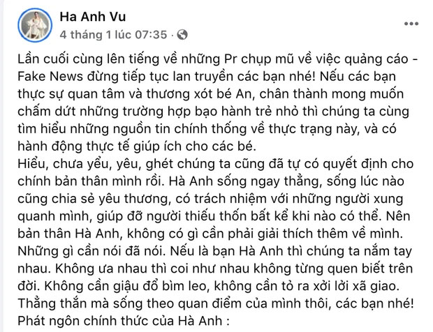 Cách đây ít ngày, Hà Anh đã lên tiếng làm rõ vụ bị nói PR, quảng cáo trá hình