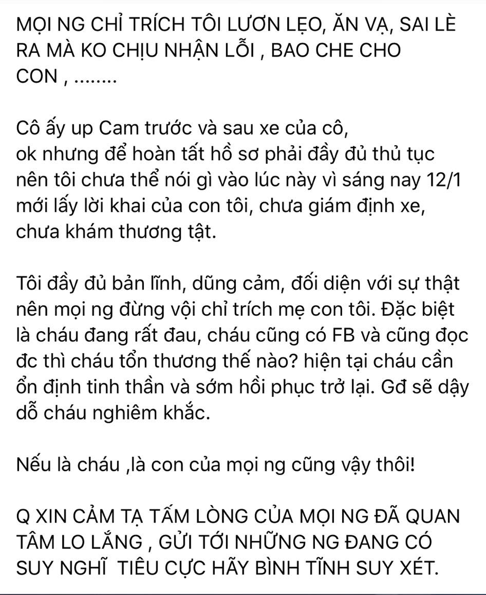 Bài đăng mới nhất của NSND Thu Quế về vụ việc tố tài xế