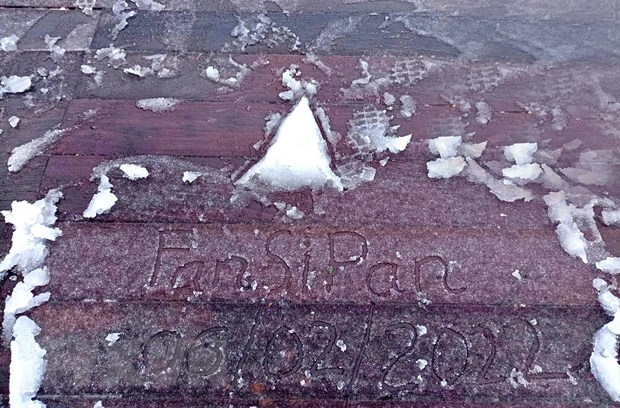 Băng tuyết xuất hiện trên đỉnh Fansipan sáng ngày 6/2. (Ảnh: Quốc Khánh/TTXVN)