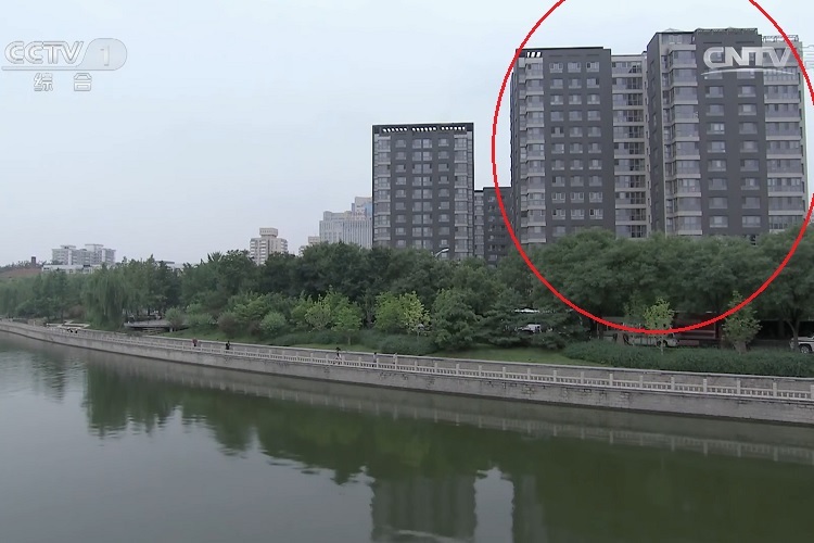 Một số căn hộ của Lã nhận từ Financial Street Group nằm trong tòa chung cư (khoanh đỏ). Ảnh: CCTV