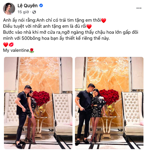 Lệ Quyên chia sẻ khoảnh khắc lãng mạn bên bạn trai trong dịp lễ tình nhân.
