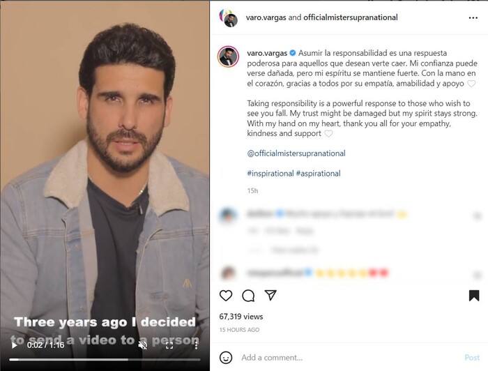 Đoạn clip xin lỗi của Varo Vargas được đăng tải vào tối qua.
