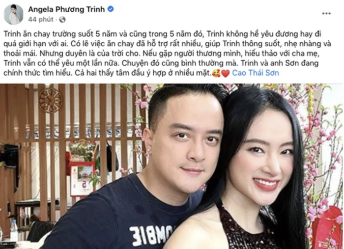 Trước đó 3 ngày, Angela Phương Trinh ngọt ngào xác nhận hẹn hò Cao Thái Sơn