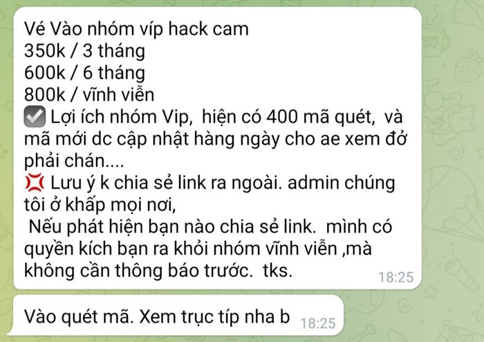 Bài đăng rao bán cho người dùng muốn xem các clip hack từ camera gia đình
