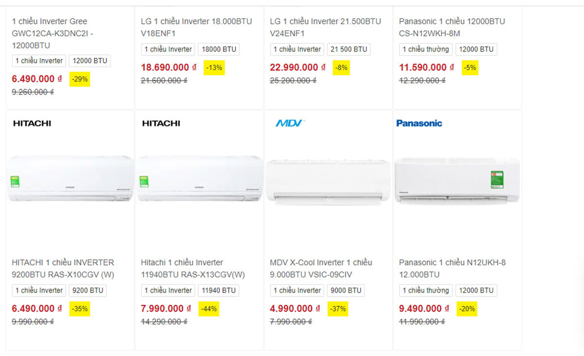 Nhiều mẫu điều hòa giảm giá mạnh.