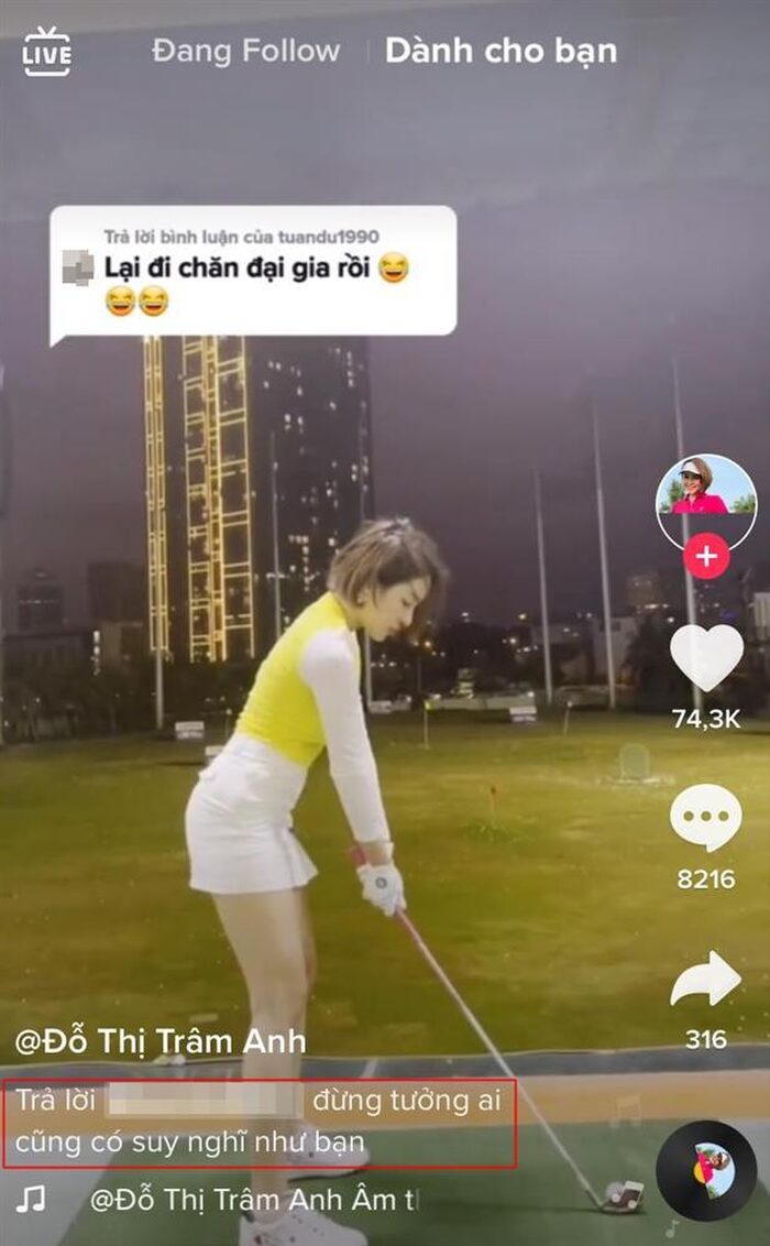 Trâm Anh phản bác khi bị xóc xiểm chuyện đi chơi golf để cặp đại gia.