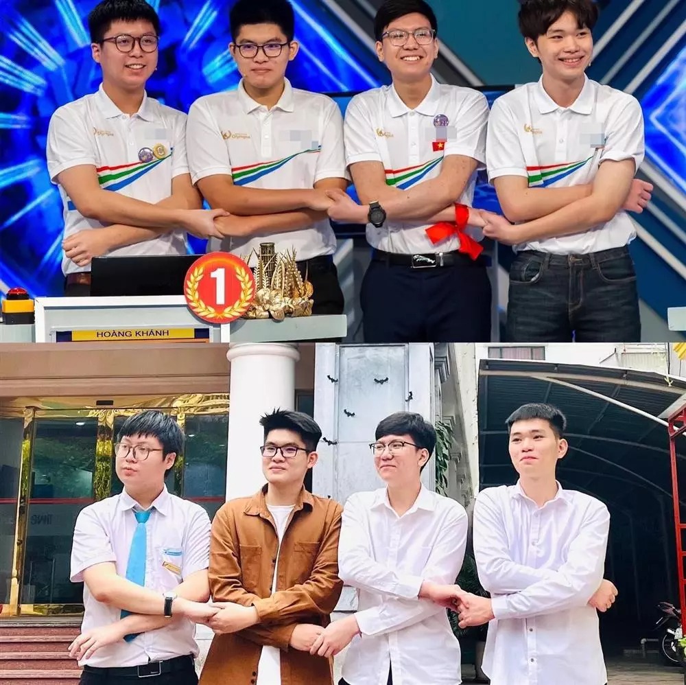 Dàn thí sinh hội ngộ, lần lượt từ trái qua phải: Hải An, Hoàng Khánh, Việt Thái và Duy Anh.