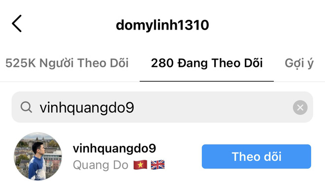 Trên MXH, Đỗ Mỹ Linh và Đỗ Vinh Quang có theo dõi nhau