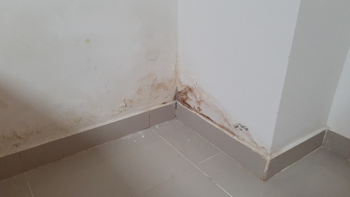 Vách tường mới xây dựng nhưng đã có dấu hiệu xuống cấp, bong tróc