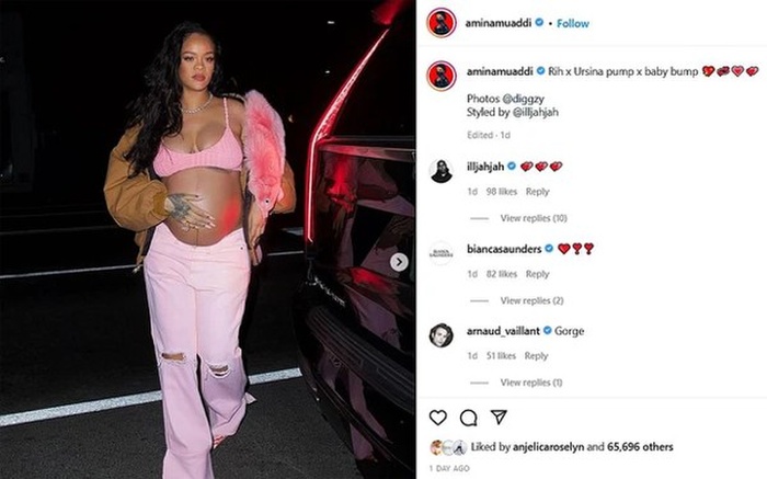 Amina Muaddi đăng ảnh Rihanna khi dính tin đồn tiểu tam.