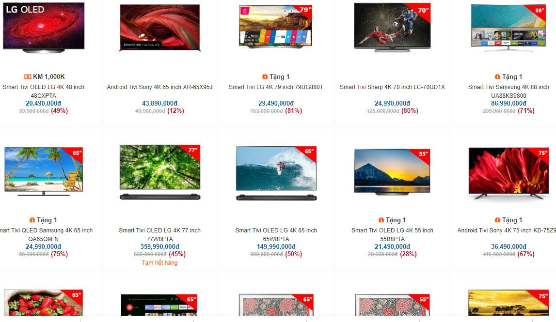 Tivi giảm giá 'sập sàn', tới hơn 80% (Ảnh chụp màn hình)