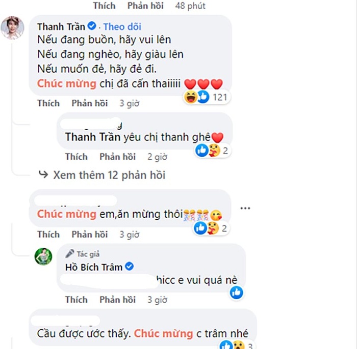 Các bình luận chúc mừng của khán giả và bạn bè nữ diễn viên.