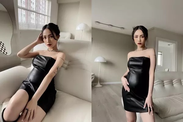 Lần này, rich kid mặc chiếc váy da ngắn, quây ngực, bó sát.