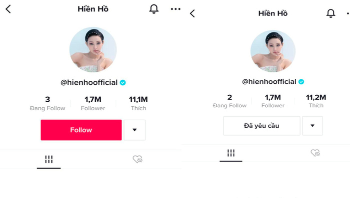 Trước đây Hiền Hồ follow 3 tài khoản riêng tư, nhưng giờ chỉ còn 2.