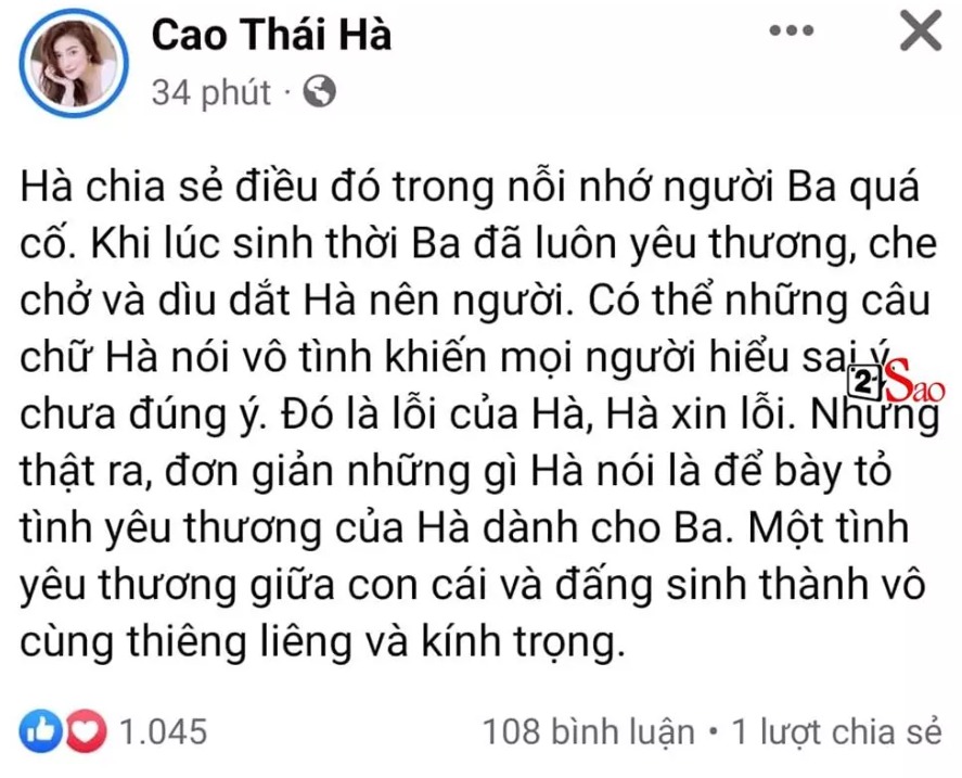 Bài đăng giãi bày sự việc của Cao Thái Hà.