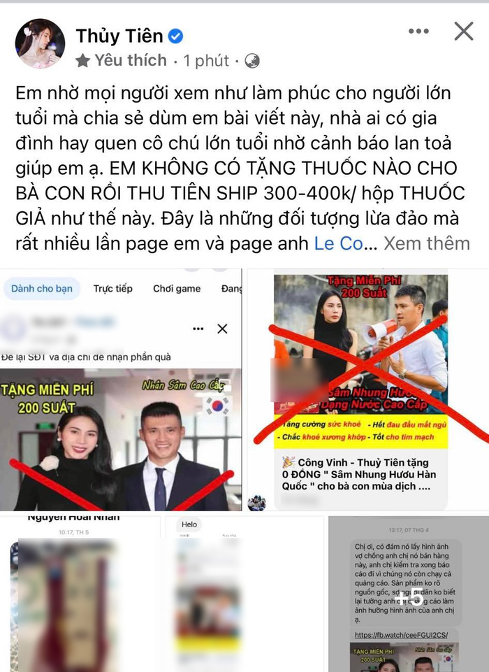 Bài đăng trên trang cá nhân của Thủy Tiên.