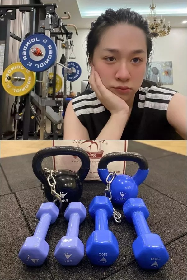 Hà My chăm chỉ luyện tập giữ cân nặng khi bầu bí.