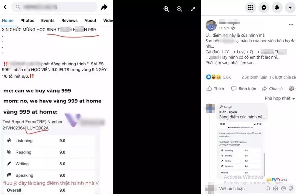 Facebook L. lại cho biết đây là bảng điểm của mình.