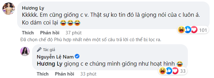 Dưới phần bình luận, Hương Ly cũng tỏ ra đồng tình với Lệ Nam.