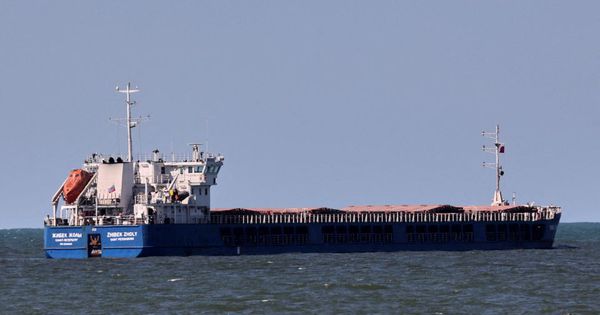 Tàu chở hàng Zhibek Zholy treo cờ Nga ở ngoài khơi cảng của Karasu, Thổ Nhĩ Kỳ hôm 2-7. Ảnh: REUTERS.