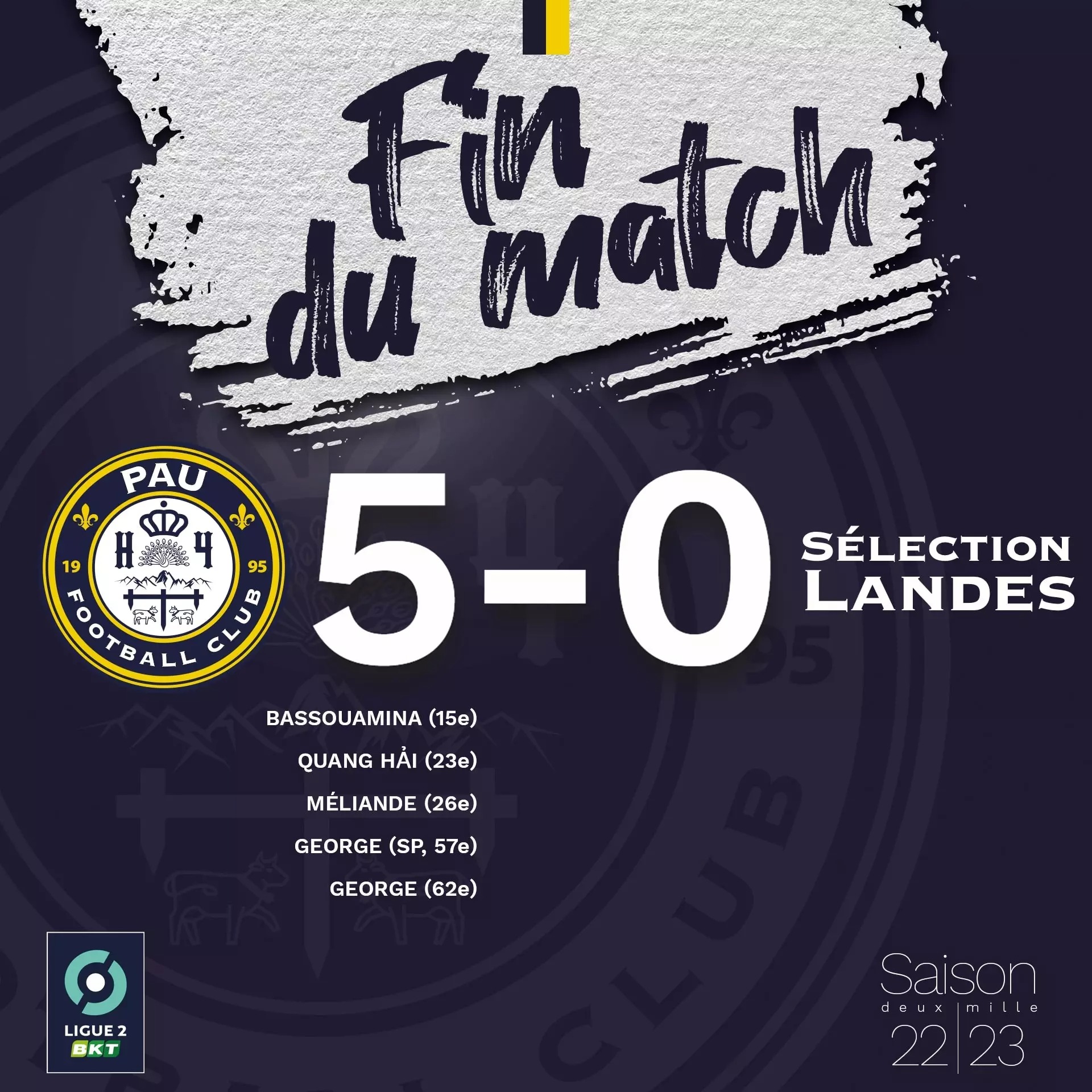 Quang Hải đóng góp 1 bàn thắng trong chiến thắng 5-0 của Pau FC