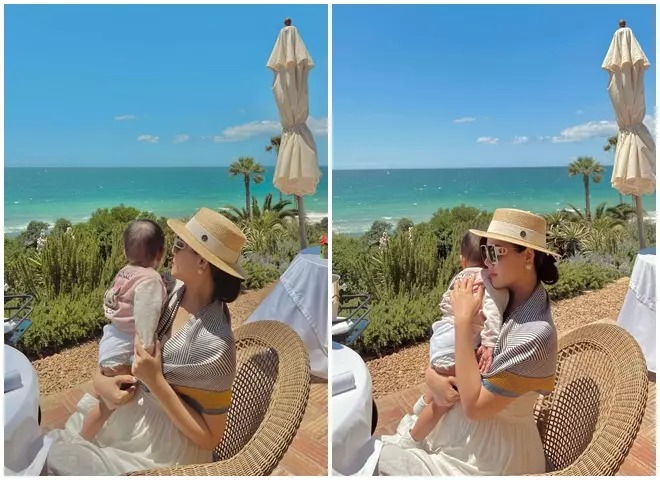 Con đầu còn nhỏ nhưng không thể tìm thấy hình ảnh đầu bù tóc rối hay mệt mỏi ở cô. Người đẹp vẫn xuất hiện quý phái, sang trọng dù đa phần chỉ là những tấm ảnh chụp nghiêng