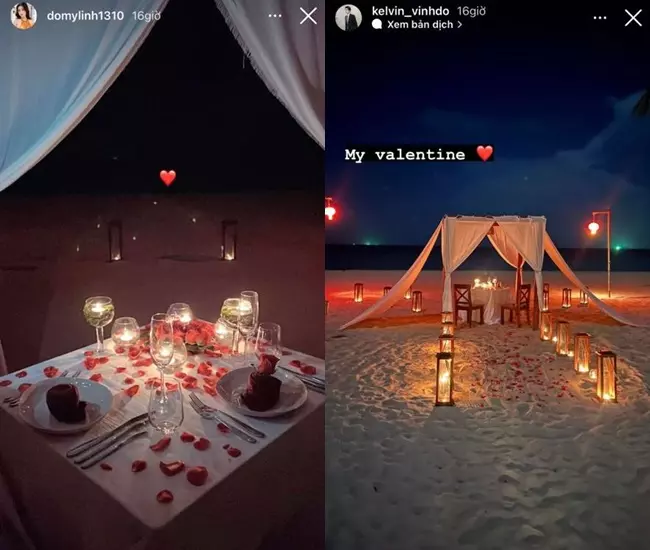 Đỗ Mỹ Linh bị khui chuyện hẹn hò cùng con trai thứ của bầu Hiển khi cả hai đăng ảnh ở cùng địa điểm, bối cảnh hoa, rượu giống hệt nhau.