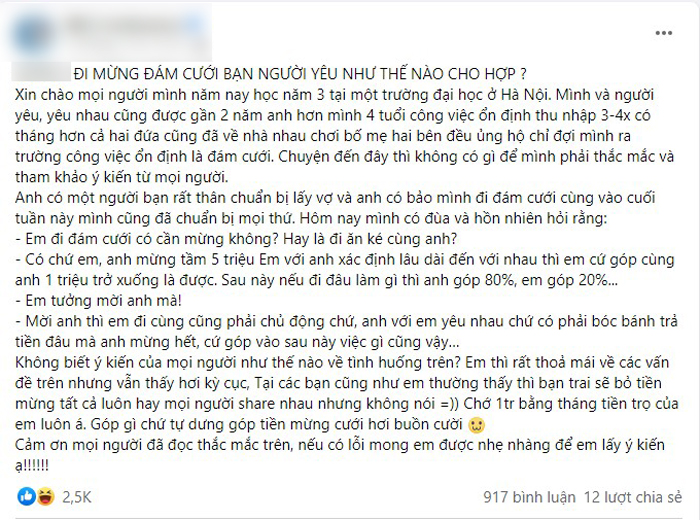 Thu nhập 4x triệu/tháng, chàng trai vẫn bắt người yêu chia tiền ăn cưới-1