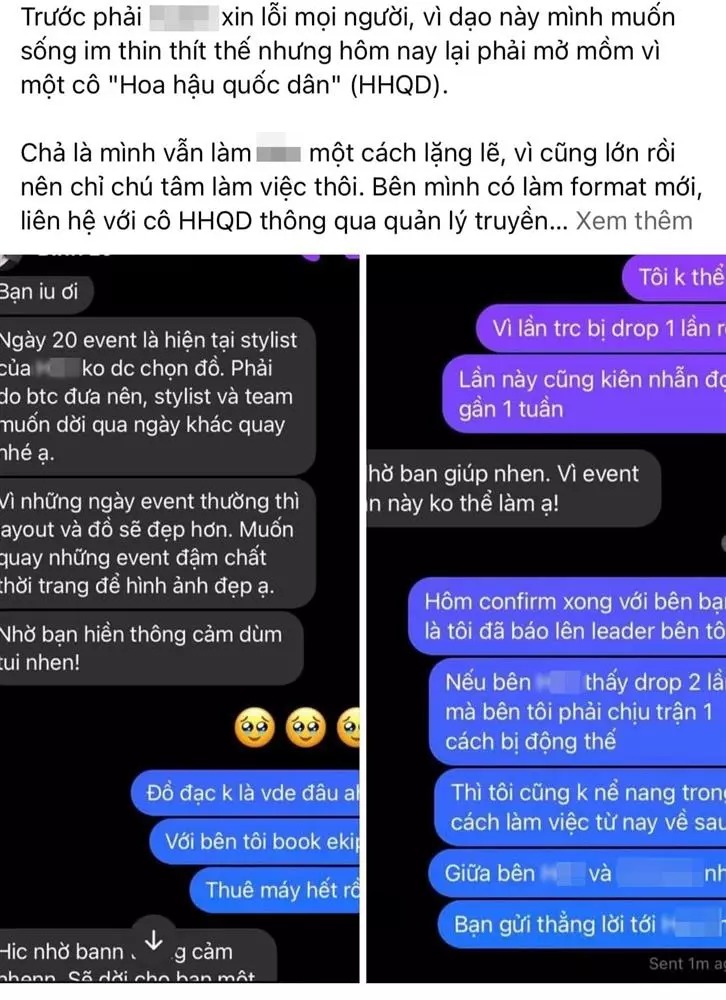 A còn tung tin nhắn với ê-kíp hoa hậu.