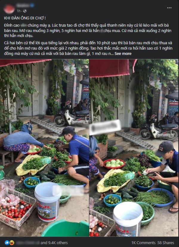  Pha đi chợ cồng kềnh của người chồng khiến dân tình dở khóc dở cười. (Ảnh: Chụp màn hình FB Beatvn)