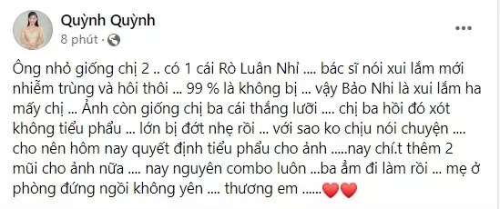 Nguyên văn chia sẻ của bà xã Lê Dương Bảo Lâm.