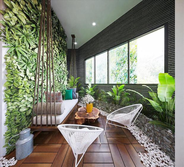 Bên trong căn biệt thự thiết kế theo phong cách sang trọng, tận dụng những khoảng không ánh sáng từ bên ngoài.