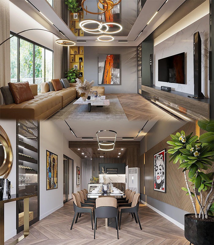 Nội thất bên trong ngôi nhà được phủ bởi tông nâu trầm ấm