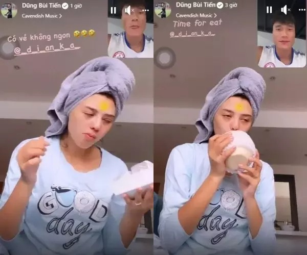 Khi phải đi thi đấu, không được ở gần vợ, Bùi Tiến Dũng cũng tranh thủ video call rồi chụp ảnh màn hình những biểu cảm đáng yêu của vợ.