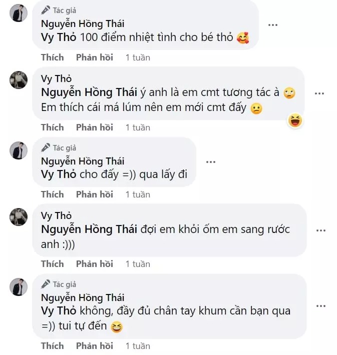Vy Thỏ bày tỏ thích nhất cặp má lúm đồng tiền của Hồng Thái. Khi nàng đòi lấy thì được chàng cho luôn.