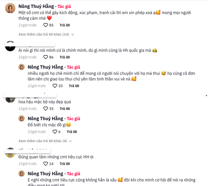 Nông Thúy Hằng lên tiếng phản pháo, giữ tinh thần lạc quan trước những bình luận trái chiều.