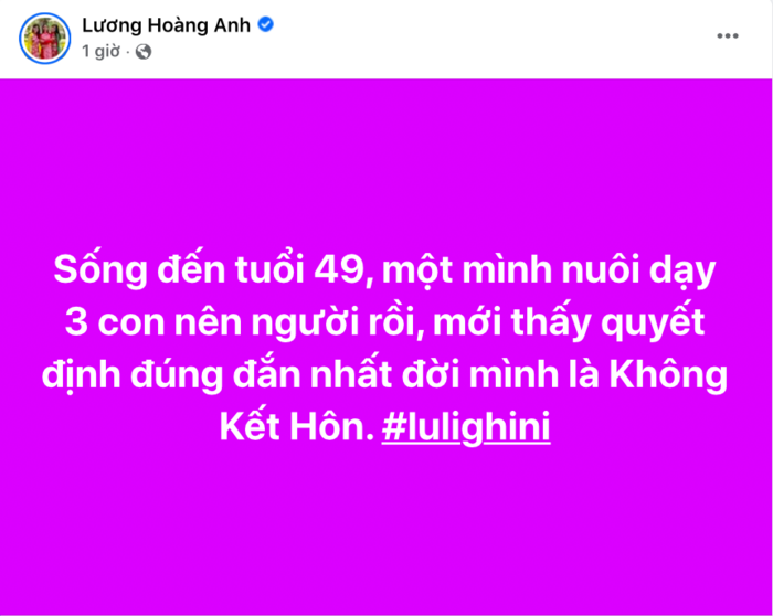 Bài đăng của vợ cũ Huy Khánh - Lương Hoàng Anh.
