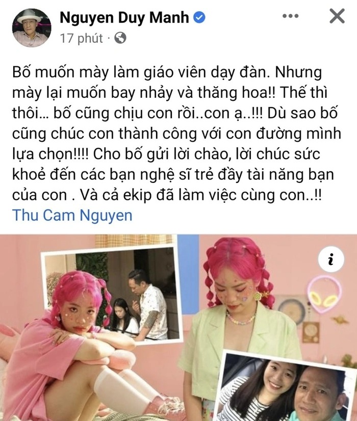 Duy Mạnh ủng hộ con gái theo đuổi con đường ca hát.