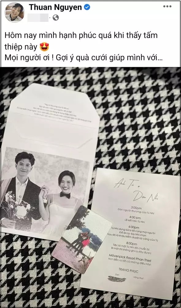 Nam diễn viên không khỏi hào hứng trước tin hỷ của đồng nghiệp, thậm chí nhờ dân mạng tư vấn quà cưới.