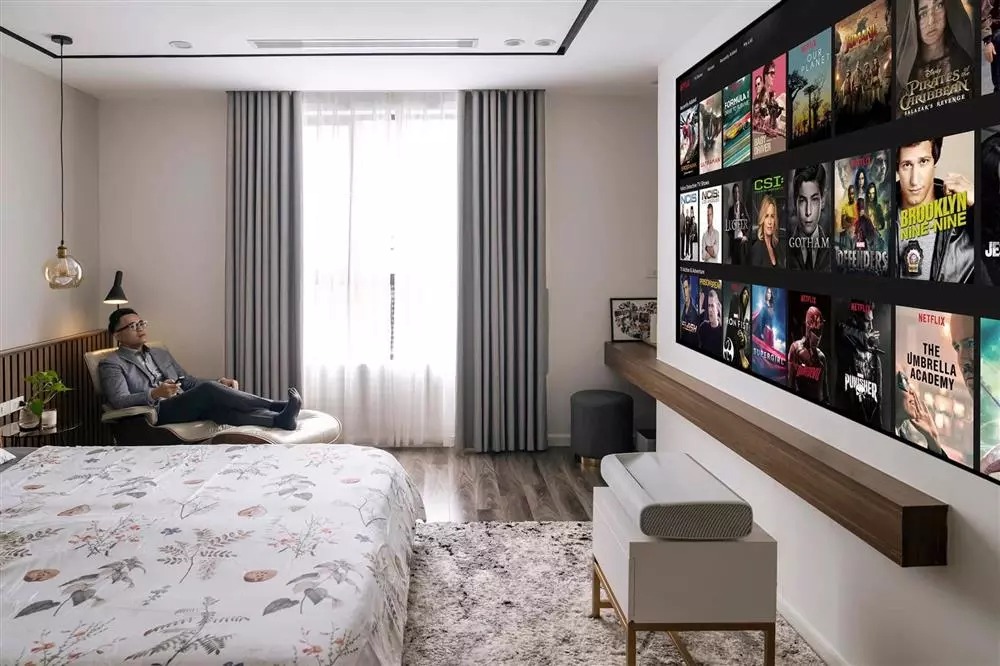 Căn phòng thứ 3 được trang bị máy chiếu, là nơi giải trí của cặp đôi.